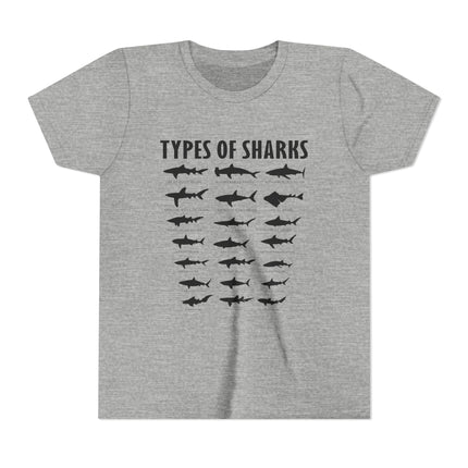 Youth Tee — 'Types of Sharks' Graphic Shark Species T-Shirt for Kids